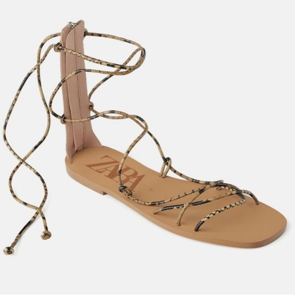 ZARA Snake PRINT Wrap Low Heeled Sandal - Picture 8 of 12